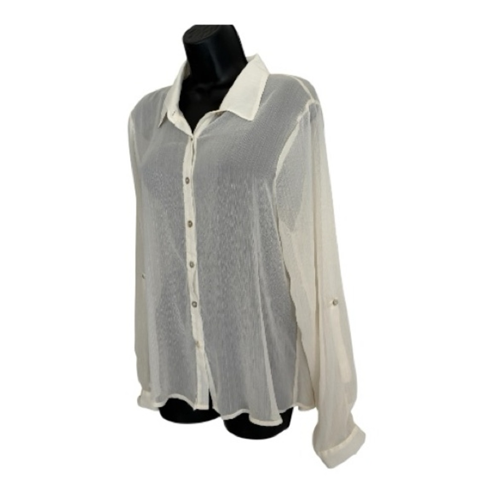 Coquette Sheer Button-Down Blouse - Ivory - Size XL